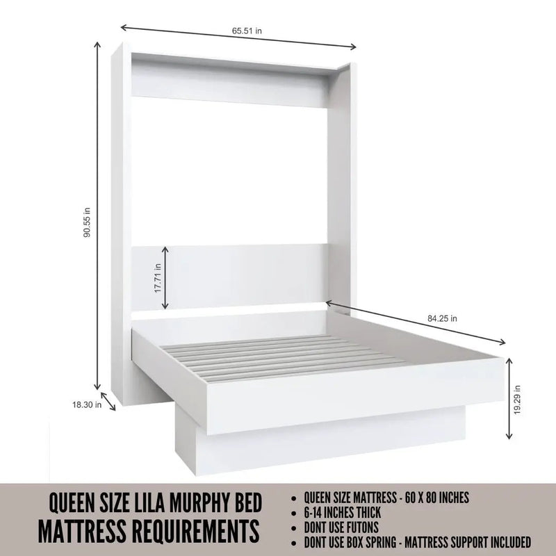 Easy-Lift Queen Murphy Wall Bed in White with Shelf by Sharicks