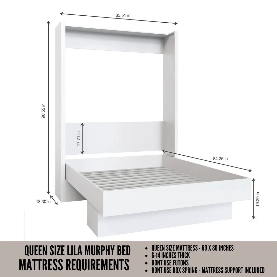 Easy-Lift Queen Murphy Wall Bed in Dark Grey with Shelf by Sharicks