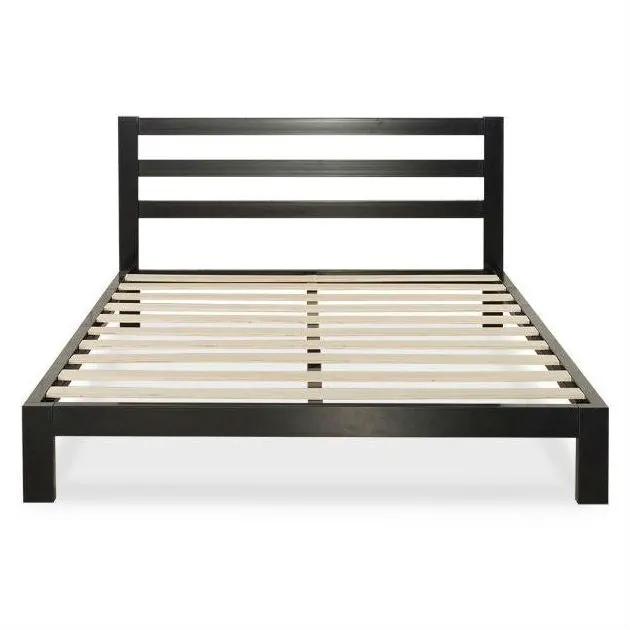 Queen Heavy Duty Metal Platform Bed Frame with Headboard and Wood Slats by HomePacific