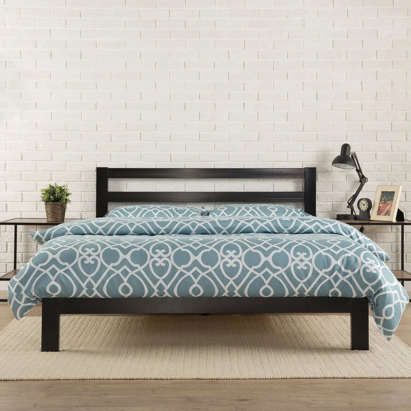Queen Heavy Duty Metal Platform Bed Frame with Headboard and Wood Slats by HomePacific