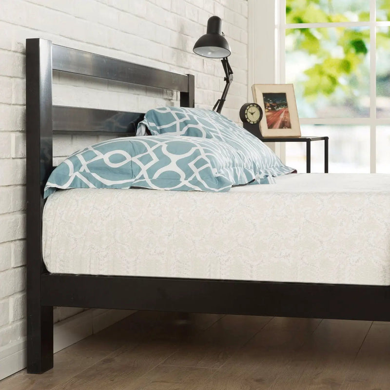 Queen Heavy Duty Metal Platform Bed Frame with Headboard and Wood Slats by HomePacific