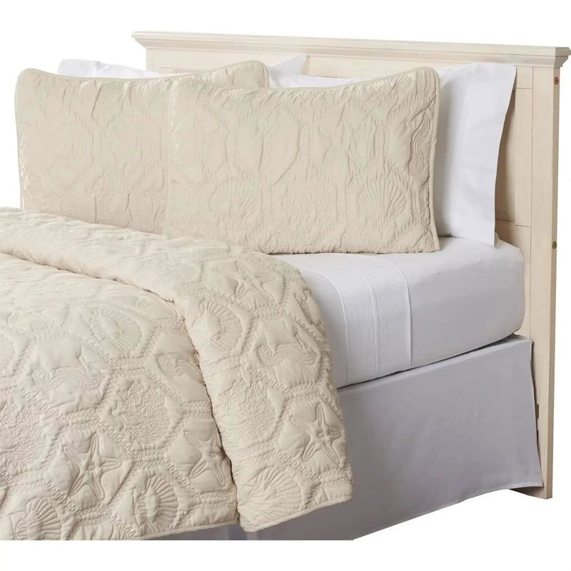 Queen Coastal Beach Starfish Seashells Seahorse Sand Tan 3-Piece Quilt Set by HomePacific