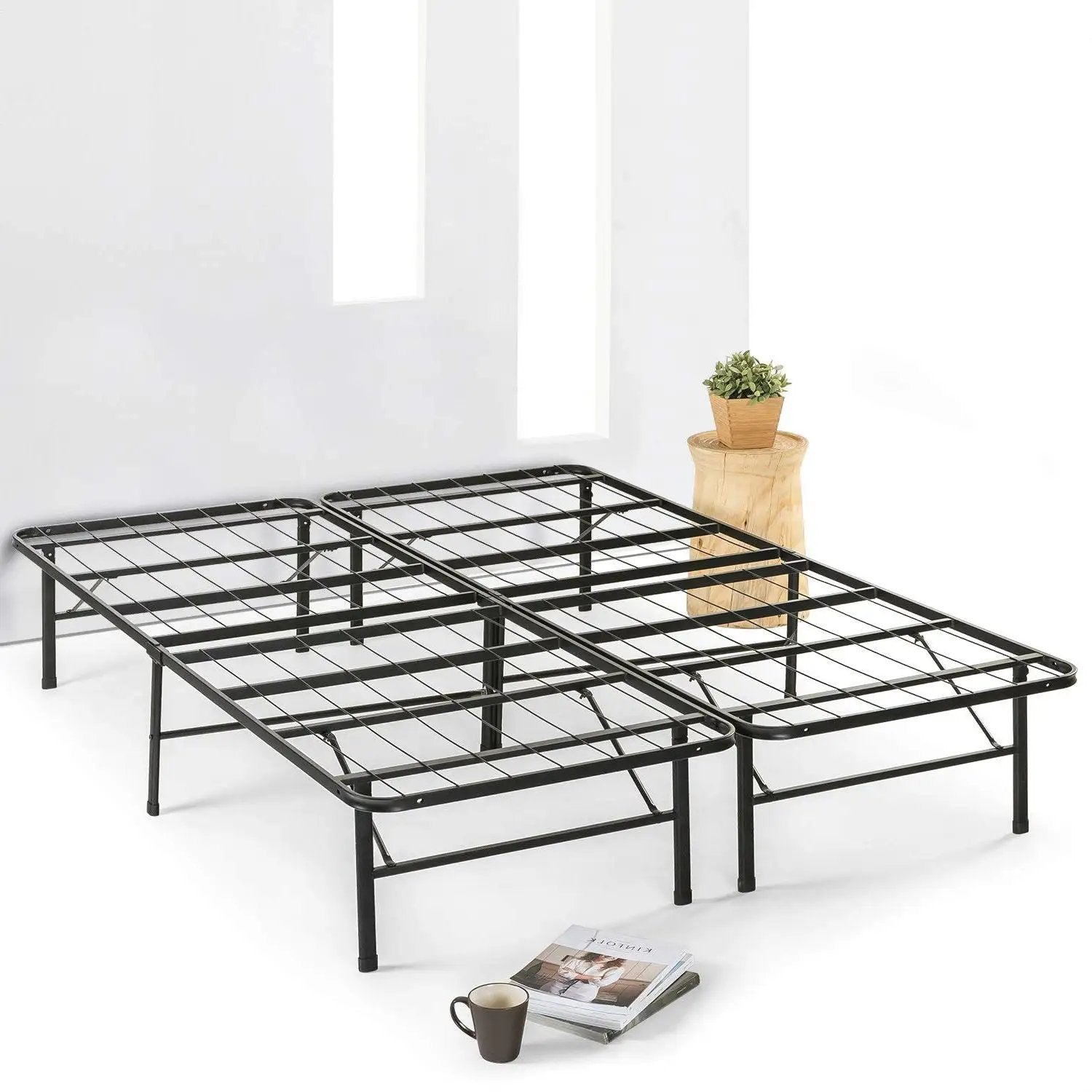 Queen size Folding Sturdy Metal Platform Bed Frame with Storage Space by HomePacific
