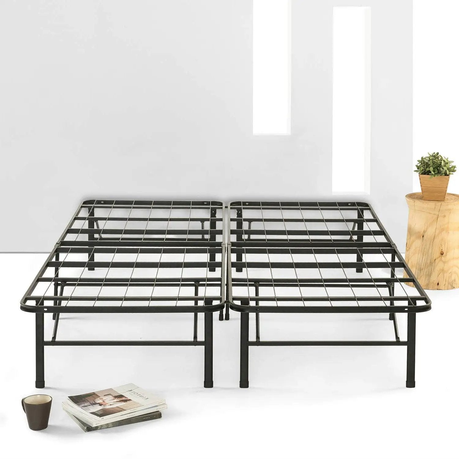 Queen size Folding Sturdy Metal Platform Bed Frame with Storage Space by HomePacific
