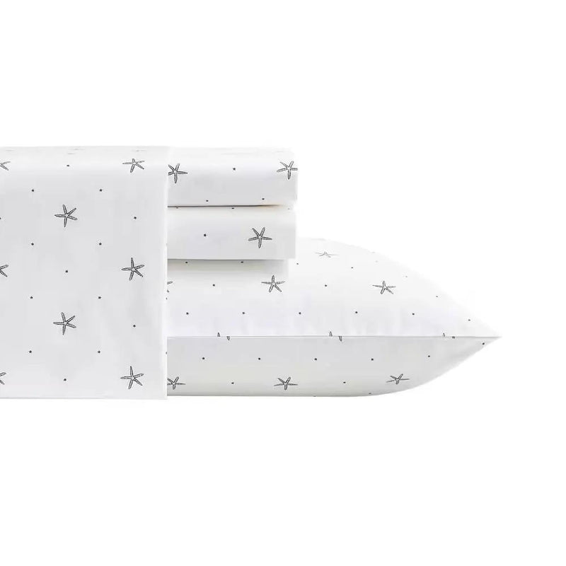Queen size Coastal Beach Starfish White Navy Red 100-Percent Cotton Sheet Set by HomePacific