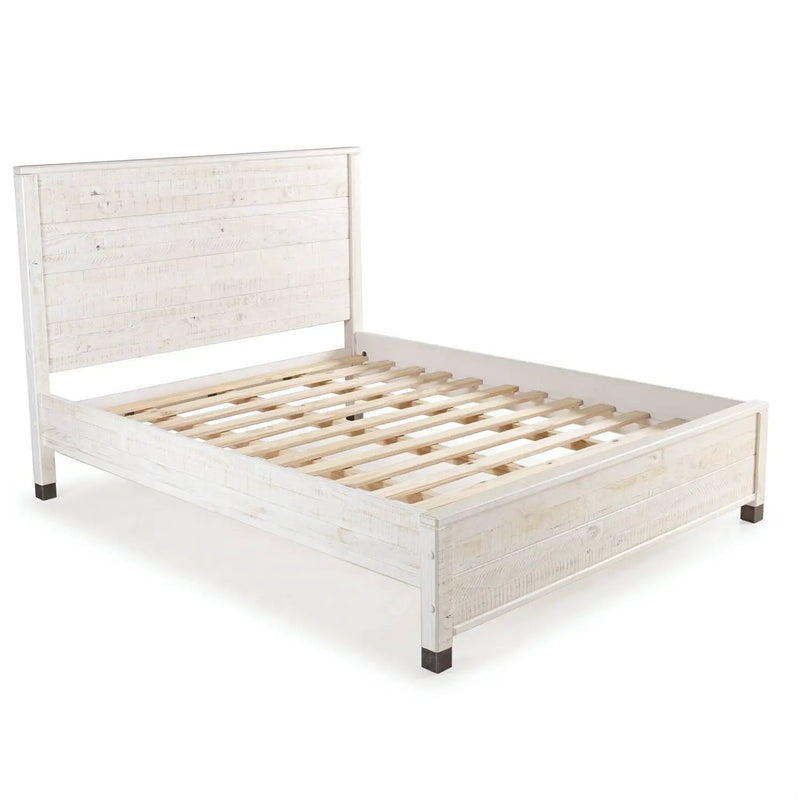 Queen Size Solid Wood Platform Bed Frame with Headboard in Rustic White Finish by HomePacific