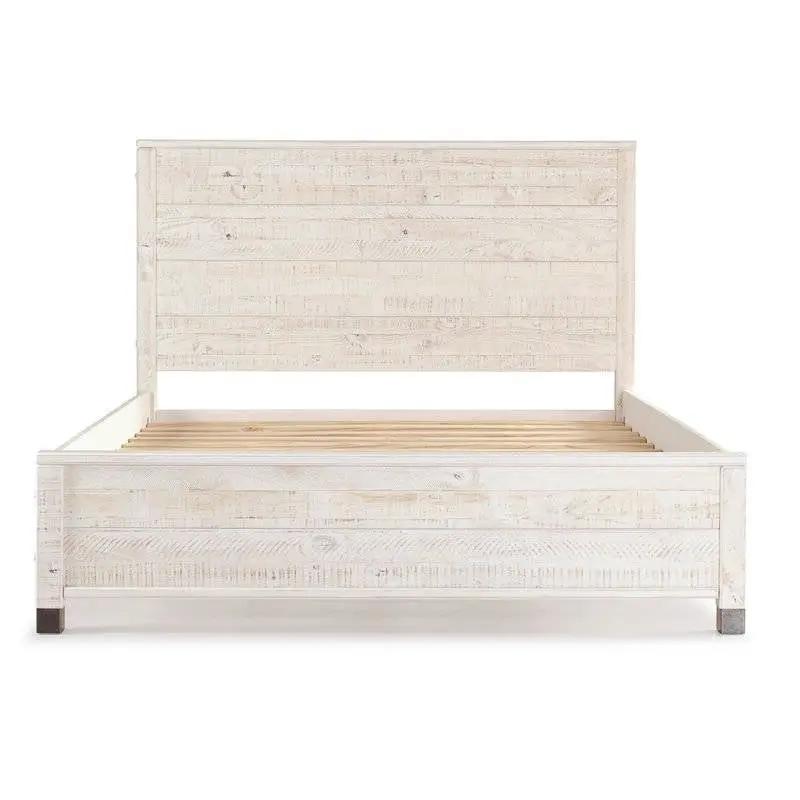 Queen Size Solid Wood Platform Bed Frame with Headboard in Rustic White Finish by HomePacific