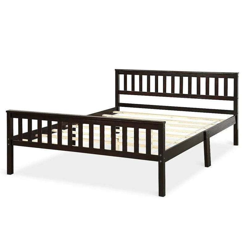 Queen Wood Platform Bed Frame with Headboard and Footboard in Espresso by HomePacific
