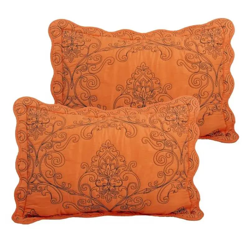 Queen size Orange Nectarine Damask Embroidered 4 Piece Oversized Bedspread Set by HomePacific