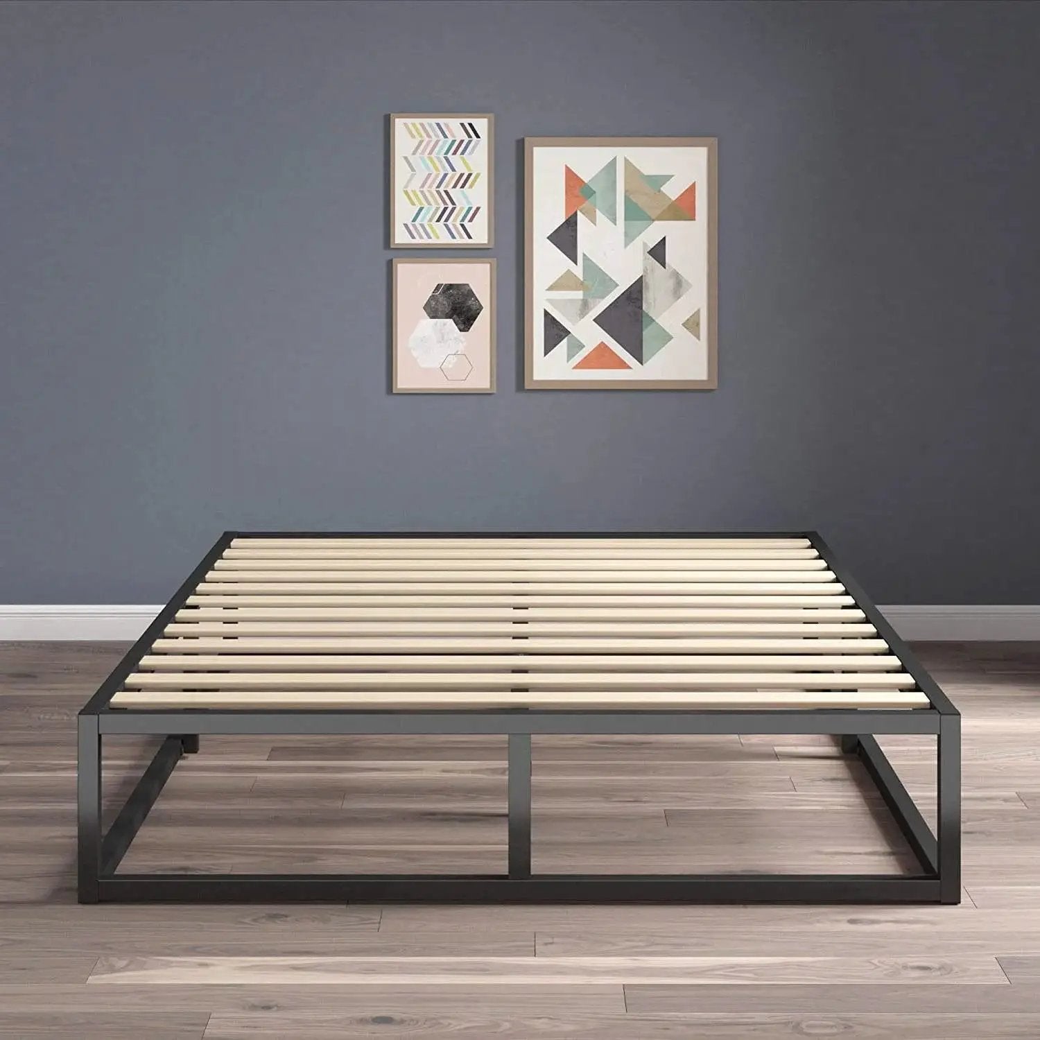 Queen size 10-inch Low Profile Modern Metal Wood Slat Platform Bed Frame by HomePacific
