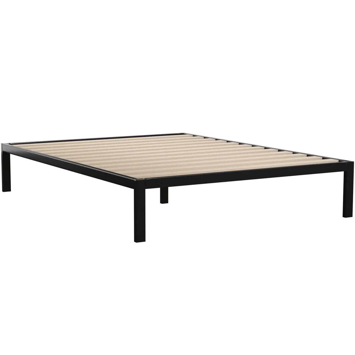 Queen Black Metal Platform Bed Frame with Wood Slats - 700 lbs Weight Capacity by HomePacific