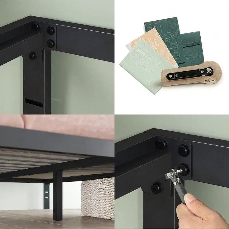 Queen Black Metal Platform Bed Frame with Wood Slats - 700 lbs Weight Capacity by HomePacific