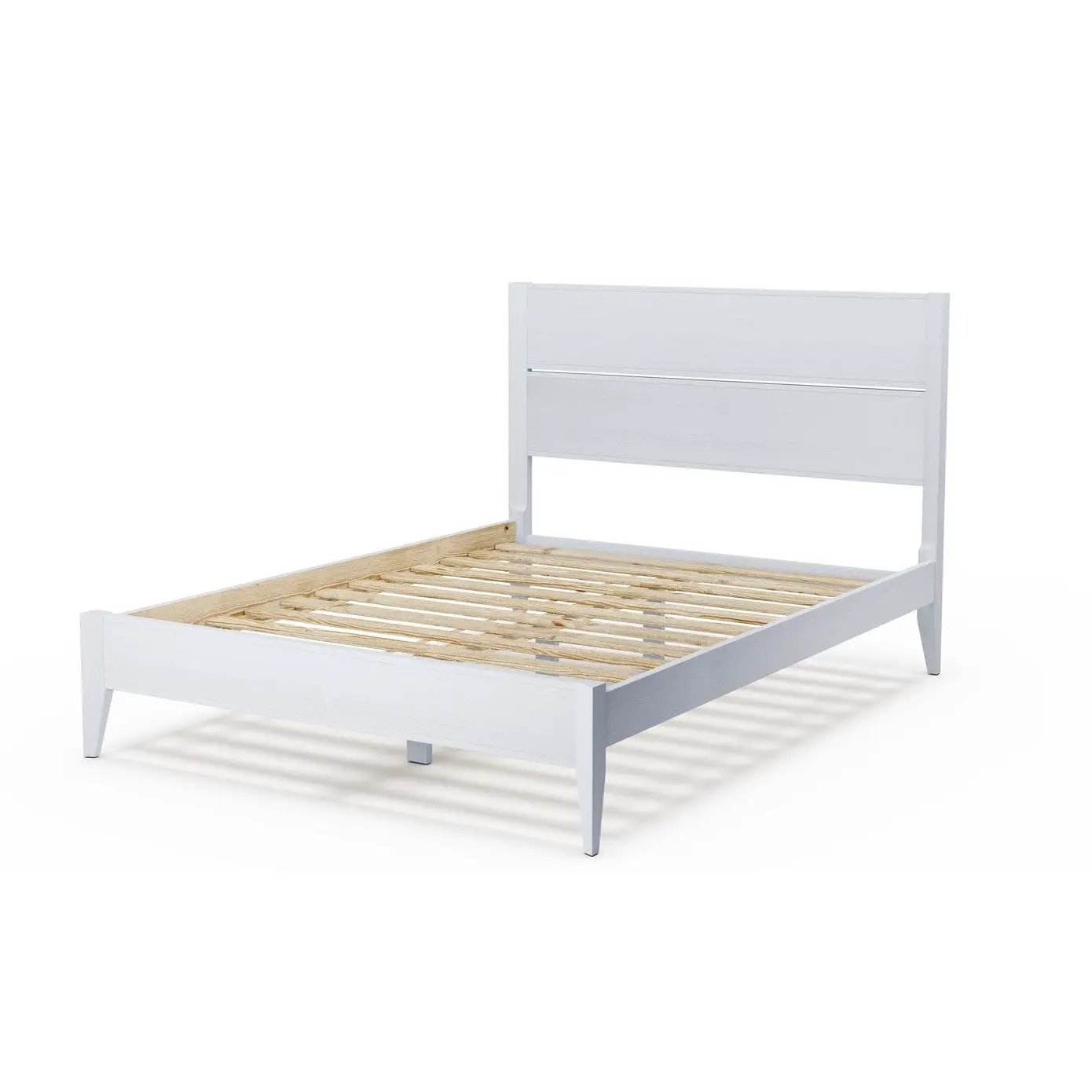 Queen Size Rustic White Mid Century Slatted Platform Bed by HomePacific