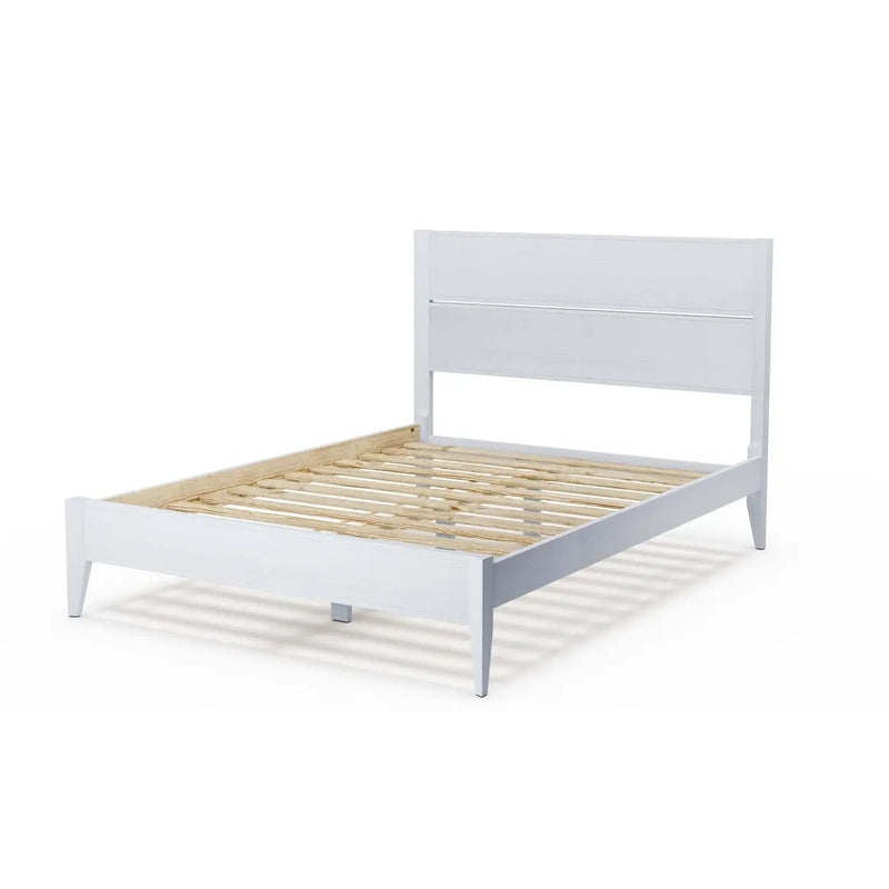Queen Size Rustic White Mid Century Slatted Platform Bed by HomePacific