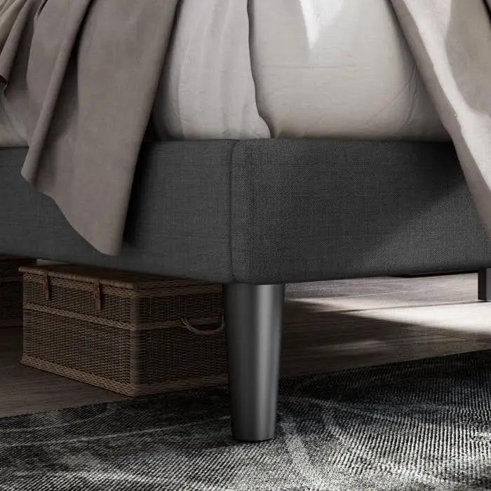 Queen Dark Grey Linen Upholstered Platform Bed with Button-Tufted Headboard by HomePacific