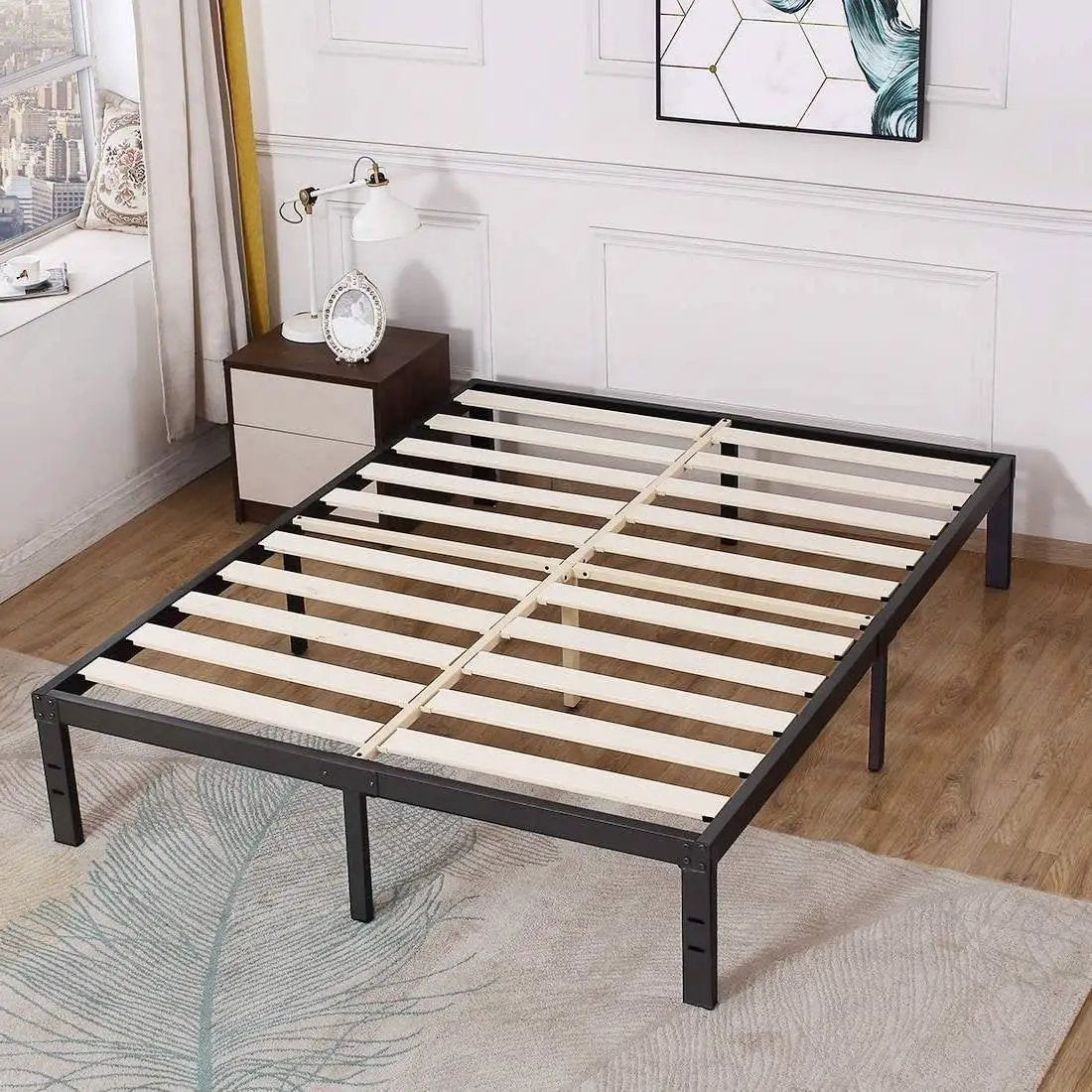 Queen Heavy Duty Metal Platform Bed Frame with Wood Slats 3,500 lbs Weight Limit by HomePacific