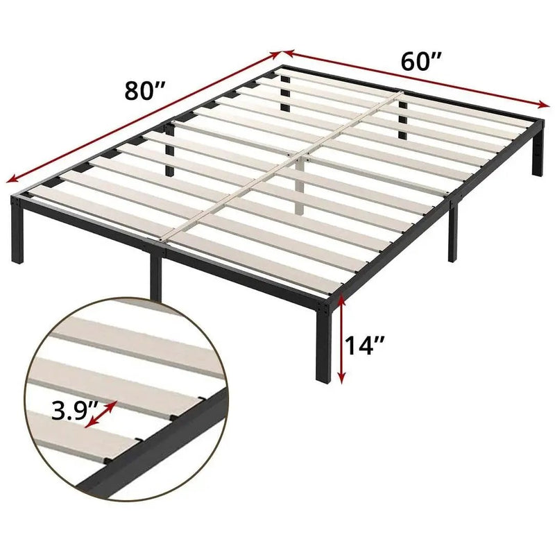 Queen Heavy Duty Metal Platform Bed Frame with Wood Slats 3,500 lbs Weight Limit by HomePacific