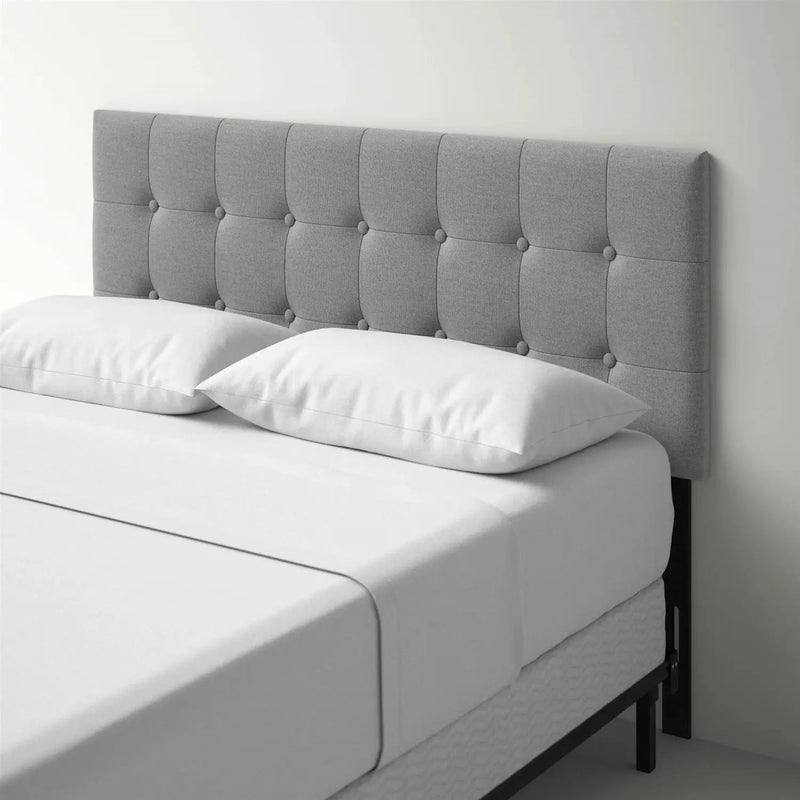 Queen Modern Classic Style Button-Tufted Headboard in Grey Upholstered Fabric by HomePacific