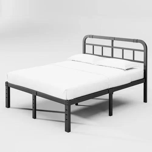 Queen Size Heavy Duty Black Metal Platform Bed Frame with Headboard by HomePacific