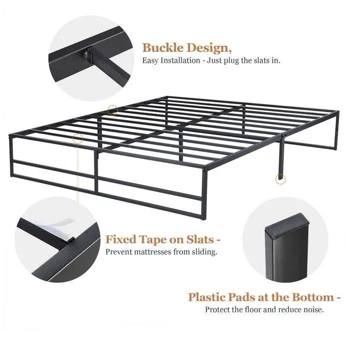 Queen Size Black Metal Platform Bed Frame with Under-Bed Storage Space by HomePacific
