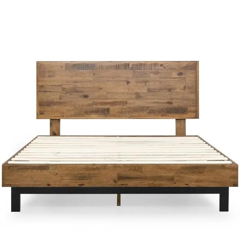 Rustic FarmHome Low Profile Pine Slatted Platform Bed in Queen by HomePacific