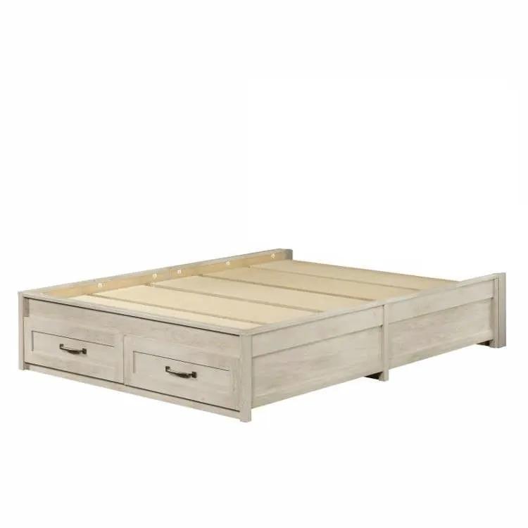 Queen Farmhome Platform Bed with Storage Drawers in Off-White Wood Finish by HomePacific