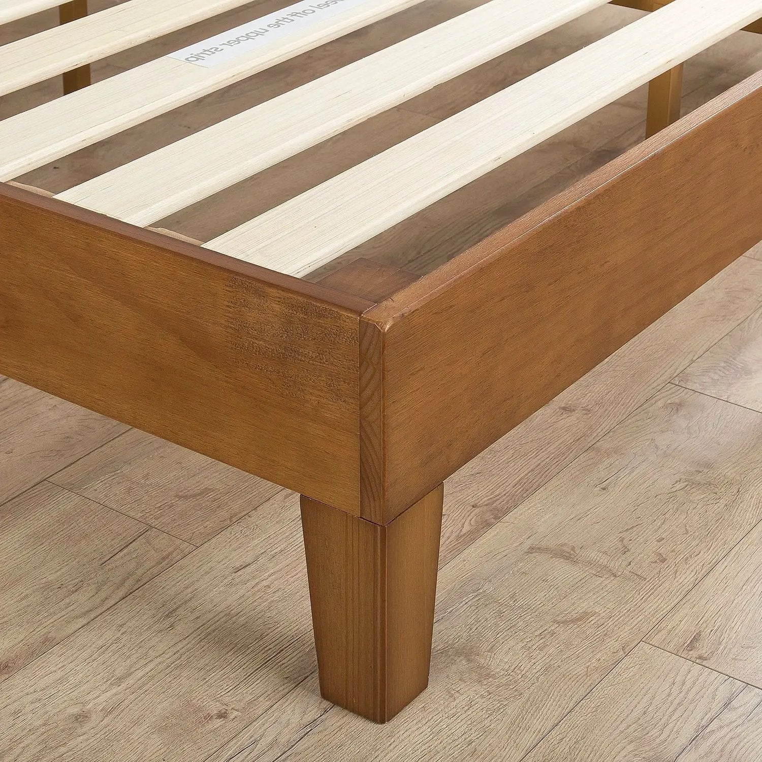 Queen Solid Wood Platform Bed Frame with Headboard in Medium Brown Finish by HomePacific