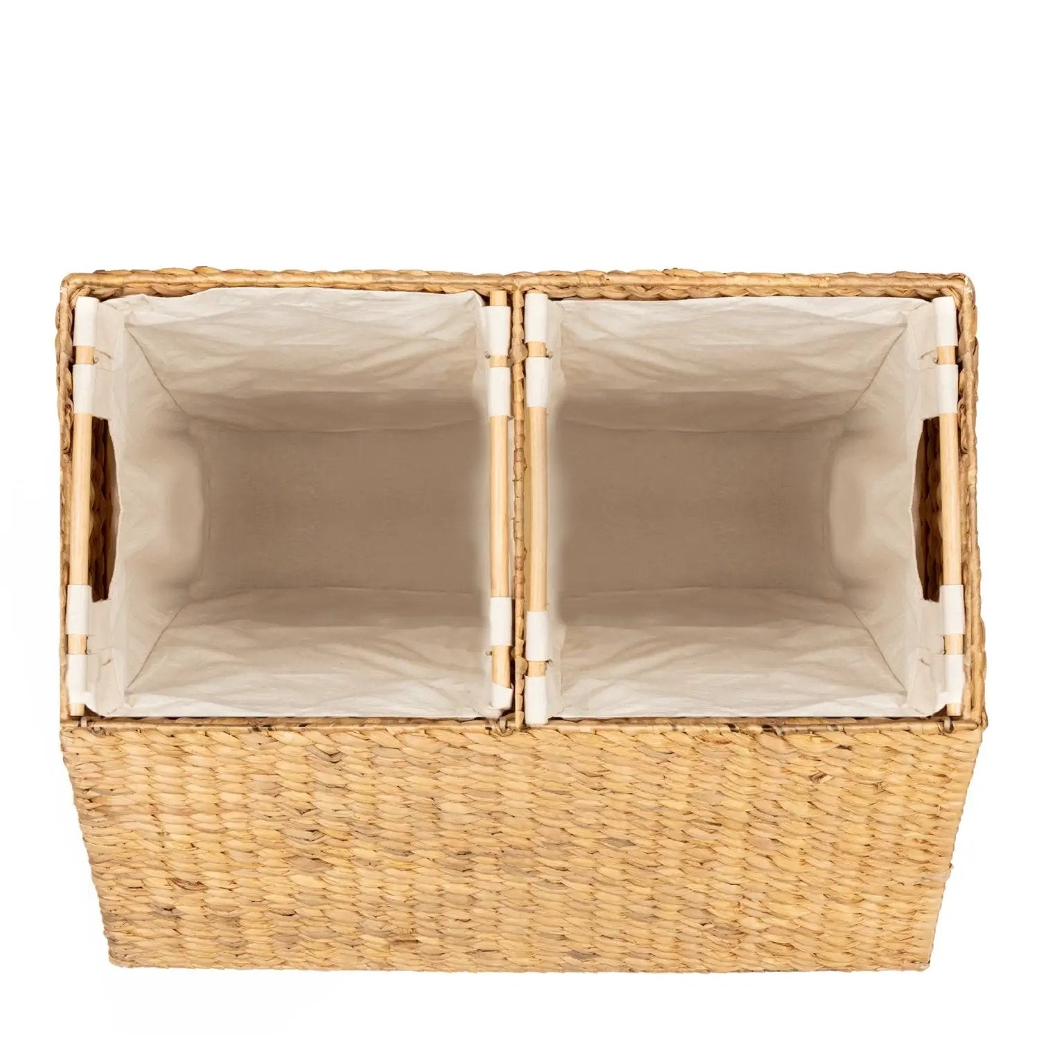 Natural 2-Bin Handwoven Hyacinth Linen Liner Laundry Hamper w/ Handles by HomePacific