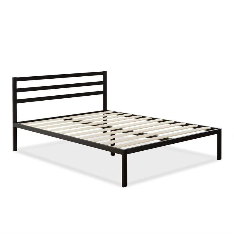 Queen Metal Platform Bed Frame with Headboard and Wood Slats by HomePacific
