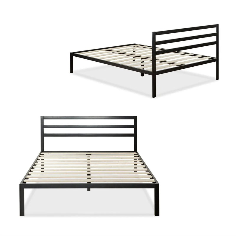 Queen Metal Platform Bed Frame with Headboard and Wood Slats by HomePacific