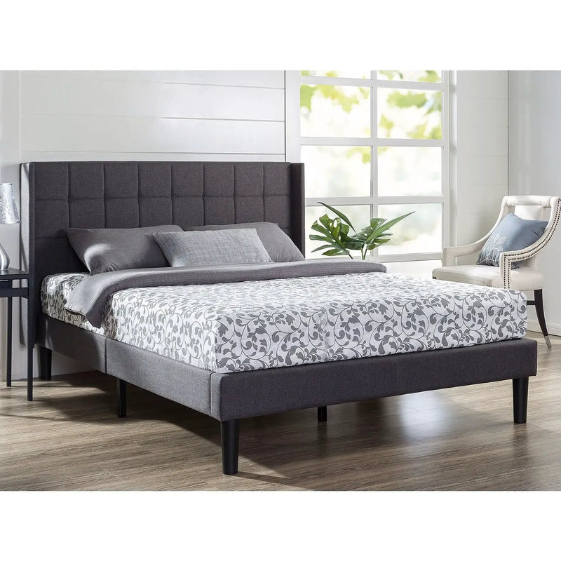 Queen size Grey Wingback Upholstered Platform Bed by HomePacific