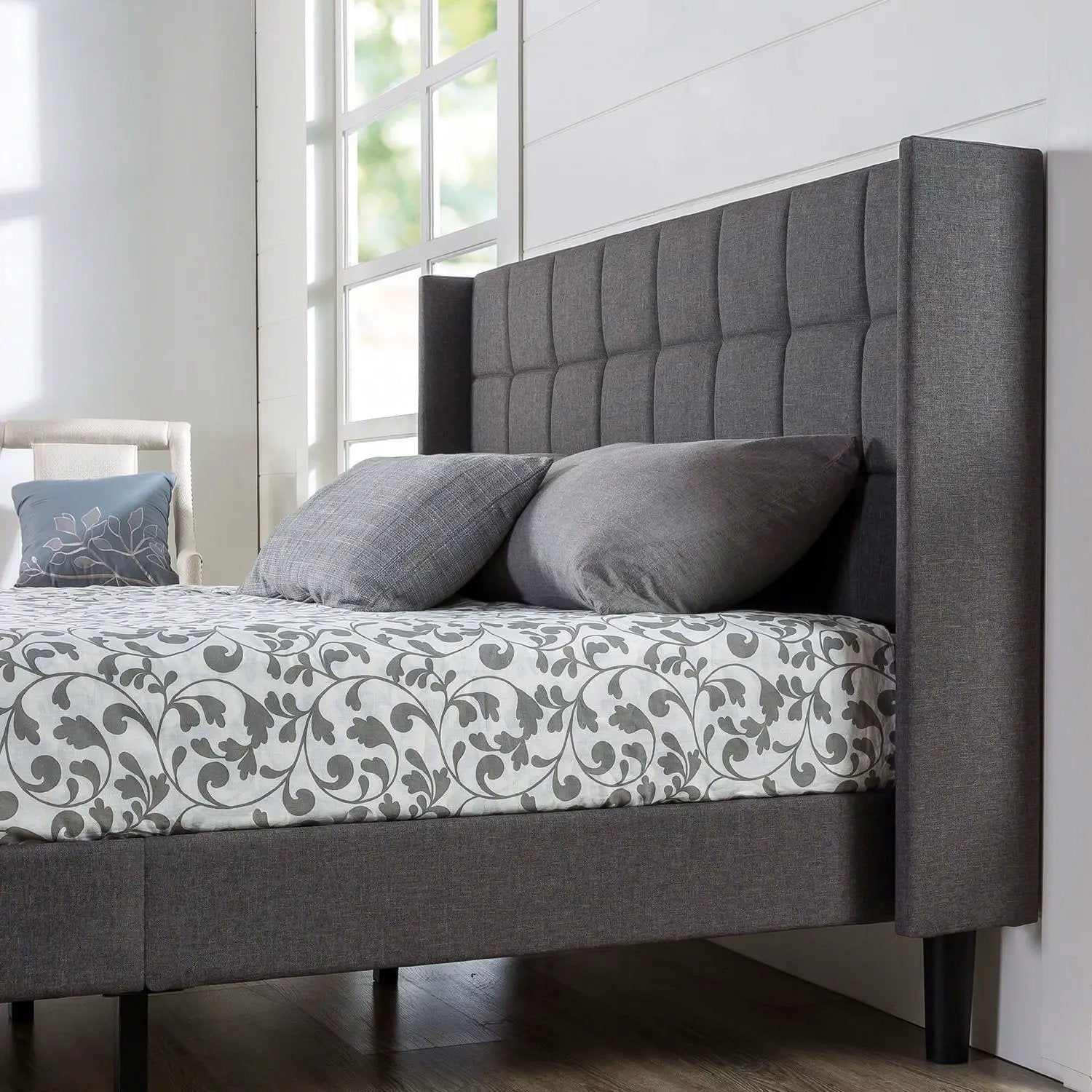 Queen size Grey Wingback Upholstered Platform Bed by HomePacific