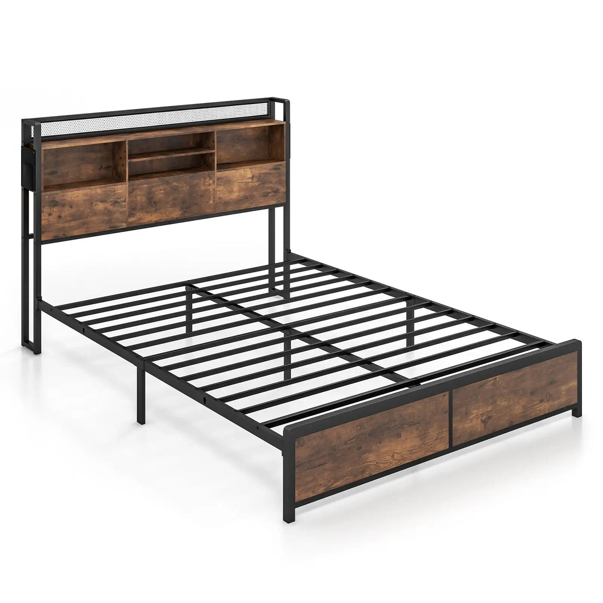 Full/Queen Size Bed Frame with 3-Tier Bookcase Headboard and Charging Station by DirectDeals