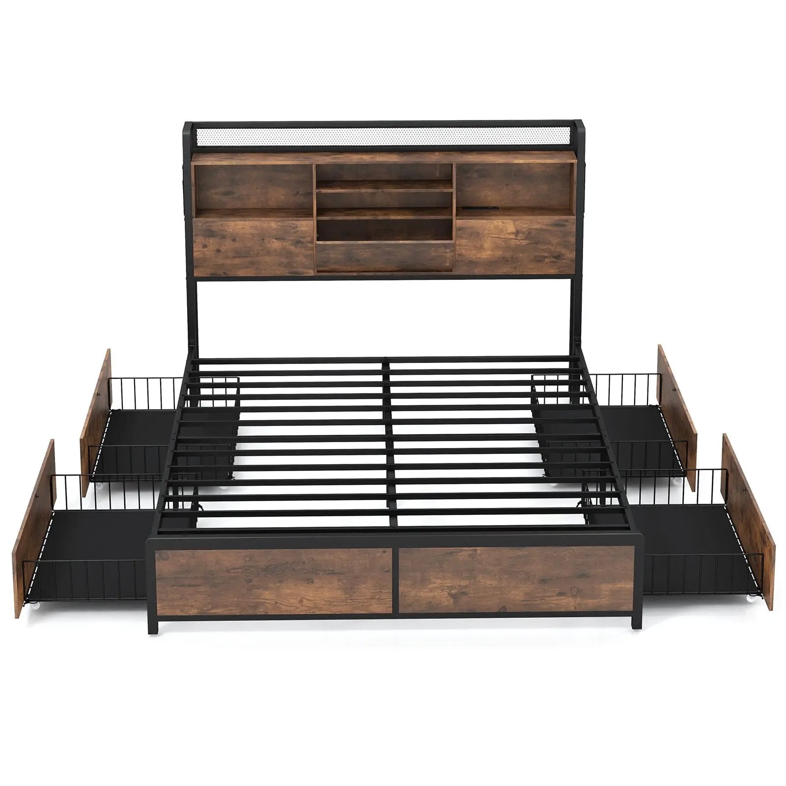 Full/Queen Size Bed Frame with Bookcase Headboard and 4 Storage Drawers by DirectDeals
