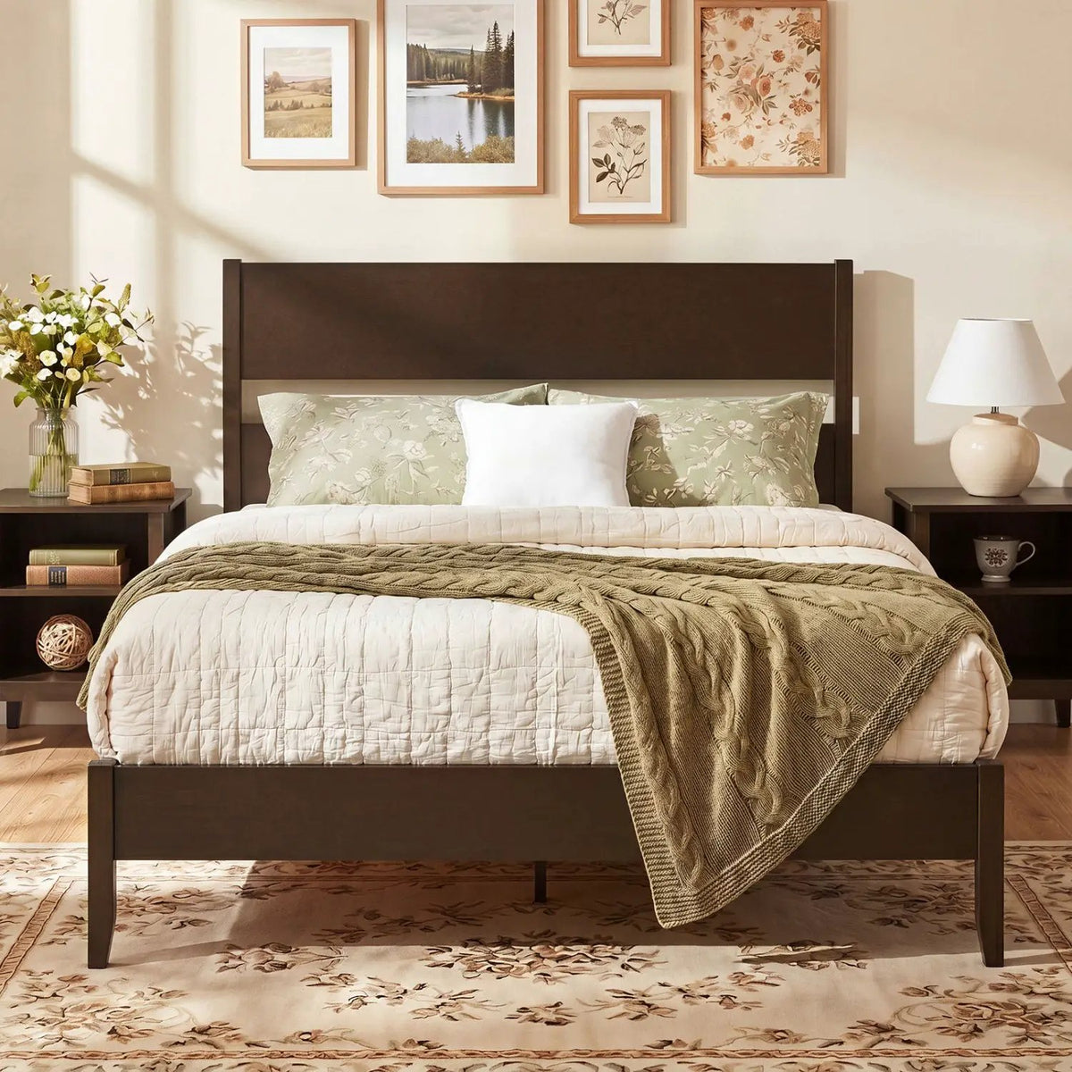 Queen Bed Frame with Headboard and Solid Wood Legs by DirectDeals