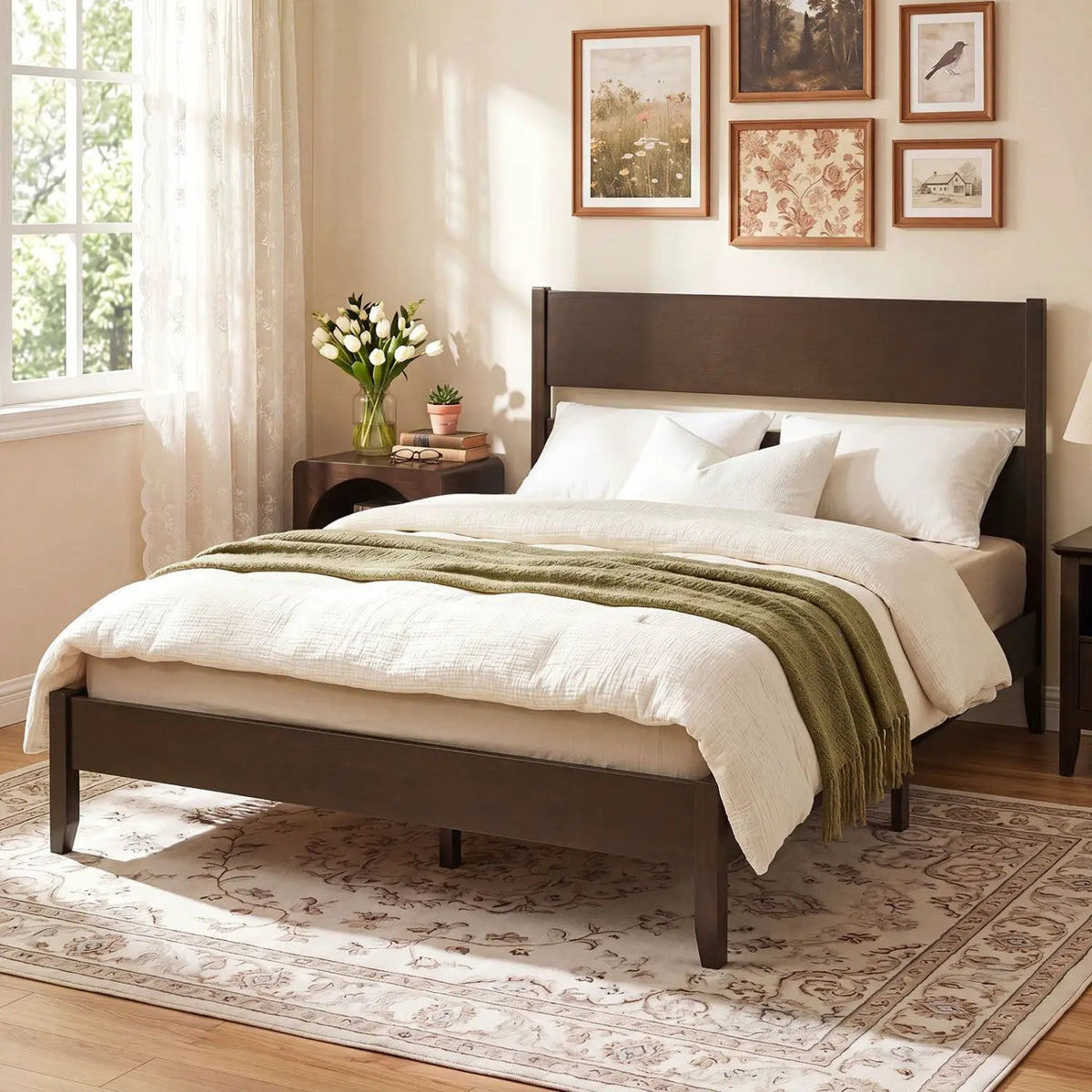 Queen Bed Frame with Headboard and Solid Wood Legs by DirectDeals