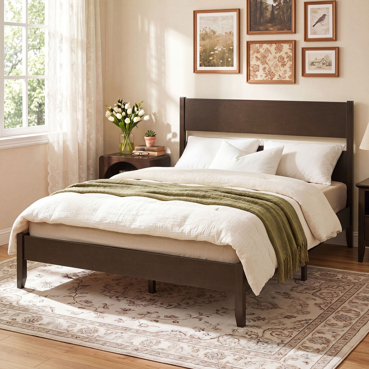 Queen Bed Frame with Headboard and Solid Wood Legs, photo 10 of 16