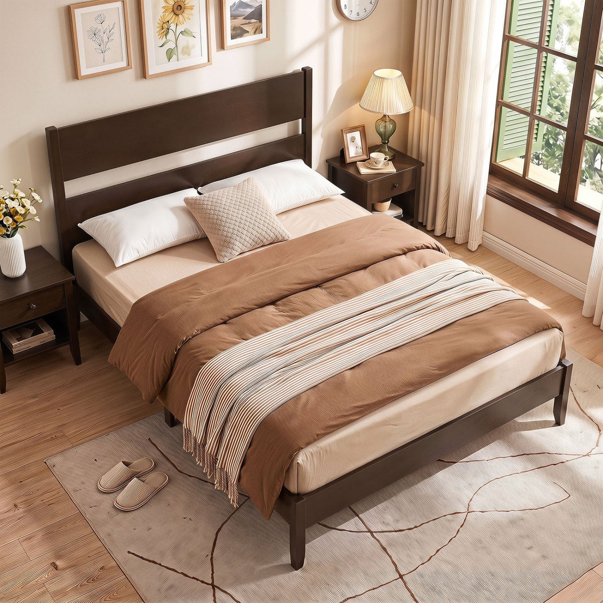 Queen Bed Frame with Headboard and Solid Wood Legs, photo 13 of 16