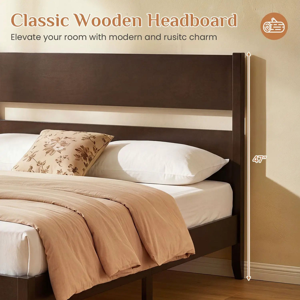 Queen Bed Frame with Headboard and Solid Wood Legs by DirectDeals