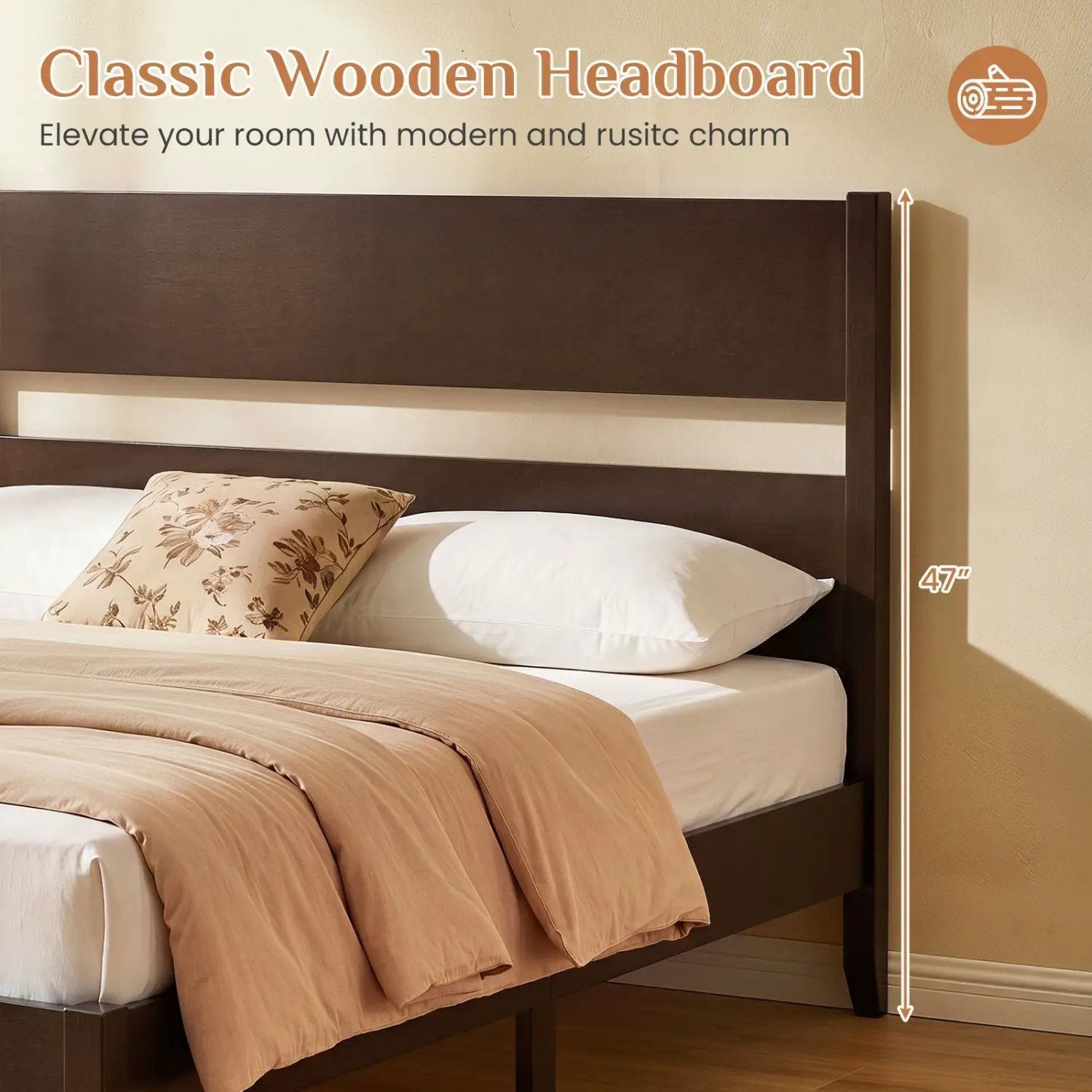 Queen Bed Frame with Headboard and Solid Wood Legs by DirectDeals