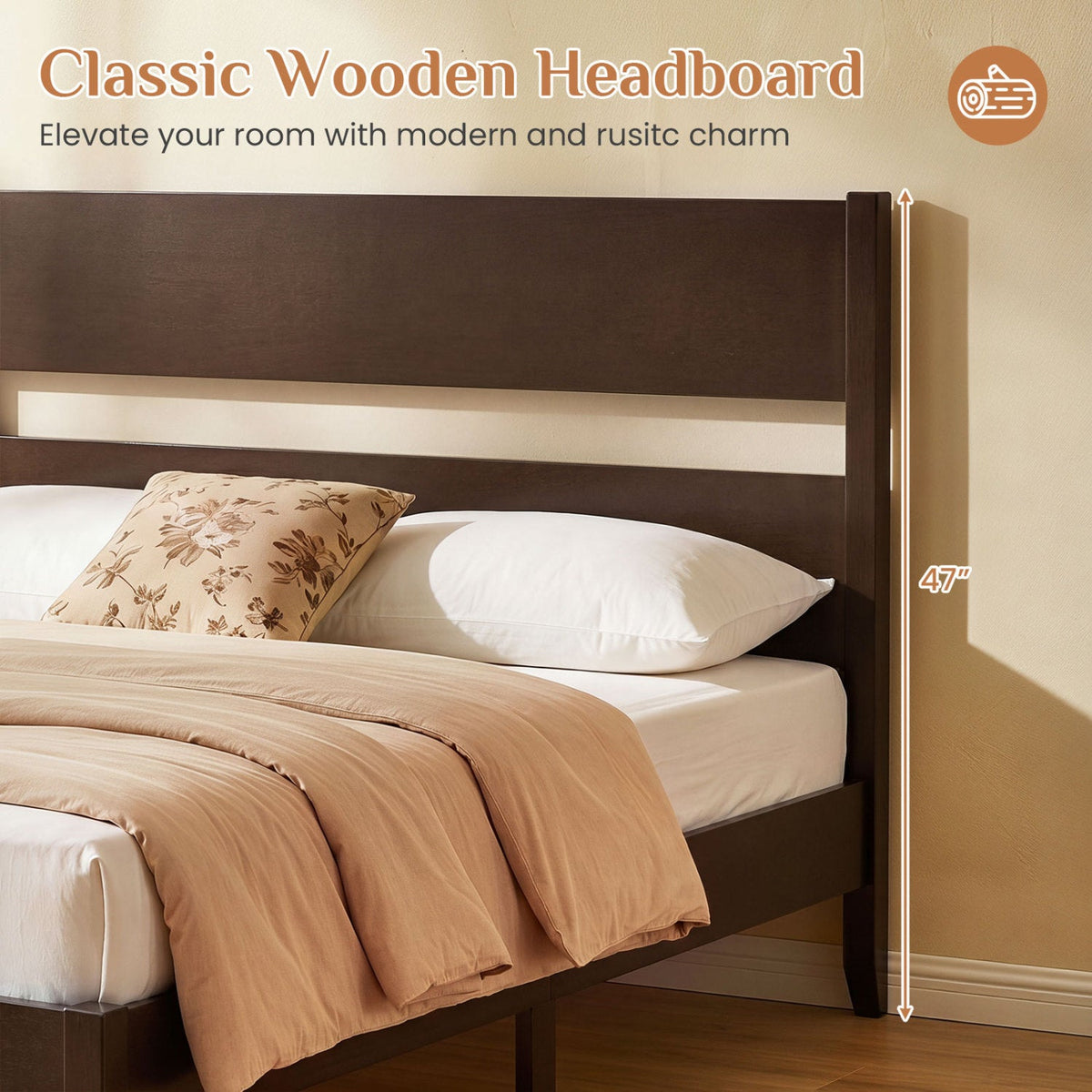 Queen Bed Frame with Headboard and Solid Wood Legs, photo 14 of 16