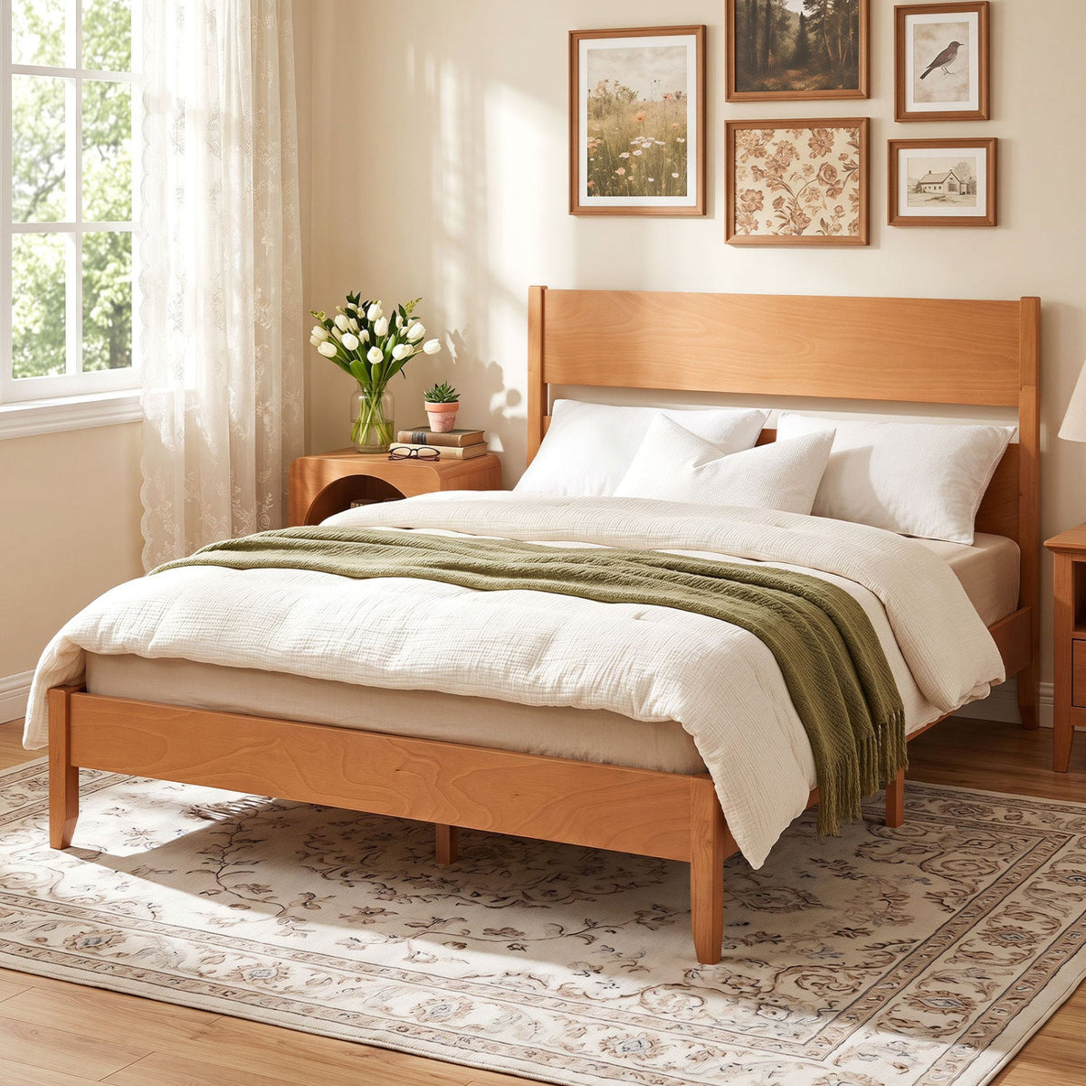 Queen Bed Frame with Headboard and Solid Wood Legs, photo 2 of 16