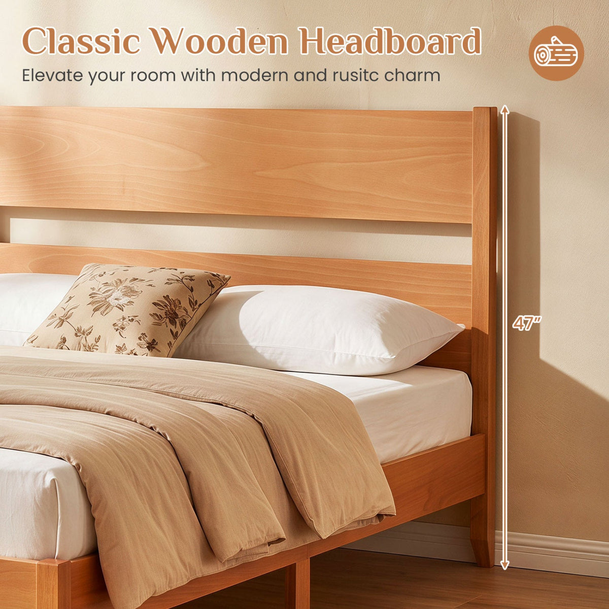 Queen Bed Frame with Headboard and Solid Wood Legs, photo 6 of 16
