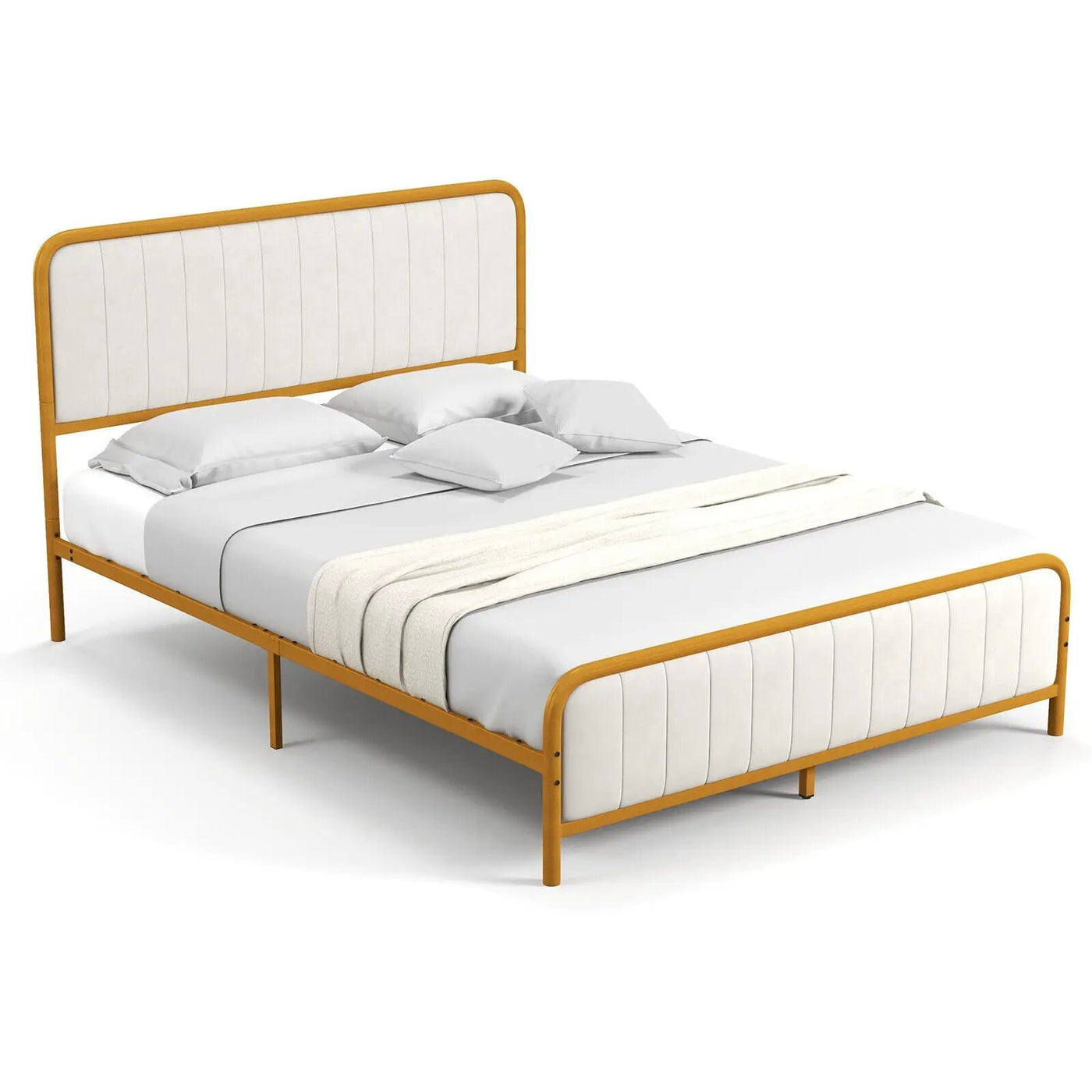 Upholstered Gold Platform Bed Frame with Velvet Headboard by DirectDeals