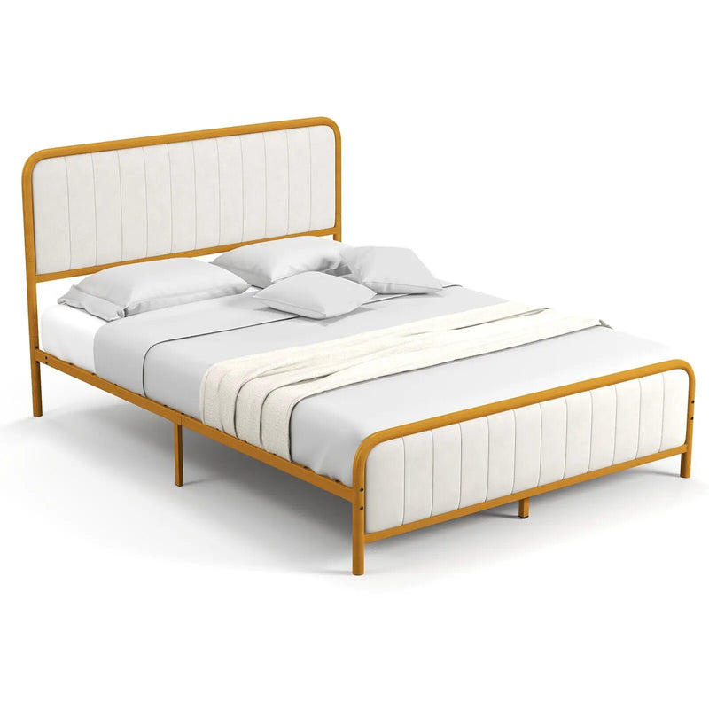 Upholstered Gold Platform Bed Frame with Velvet Headboard by DirectDeals
