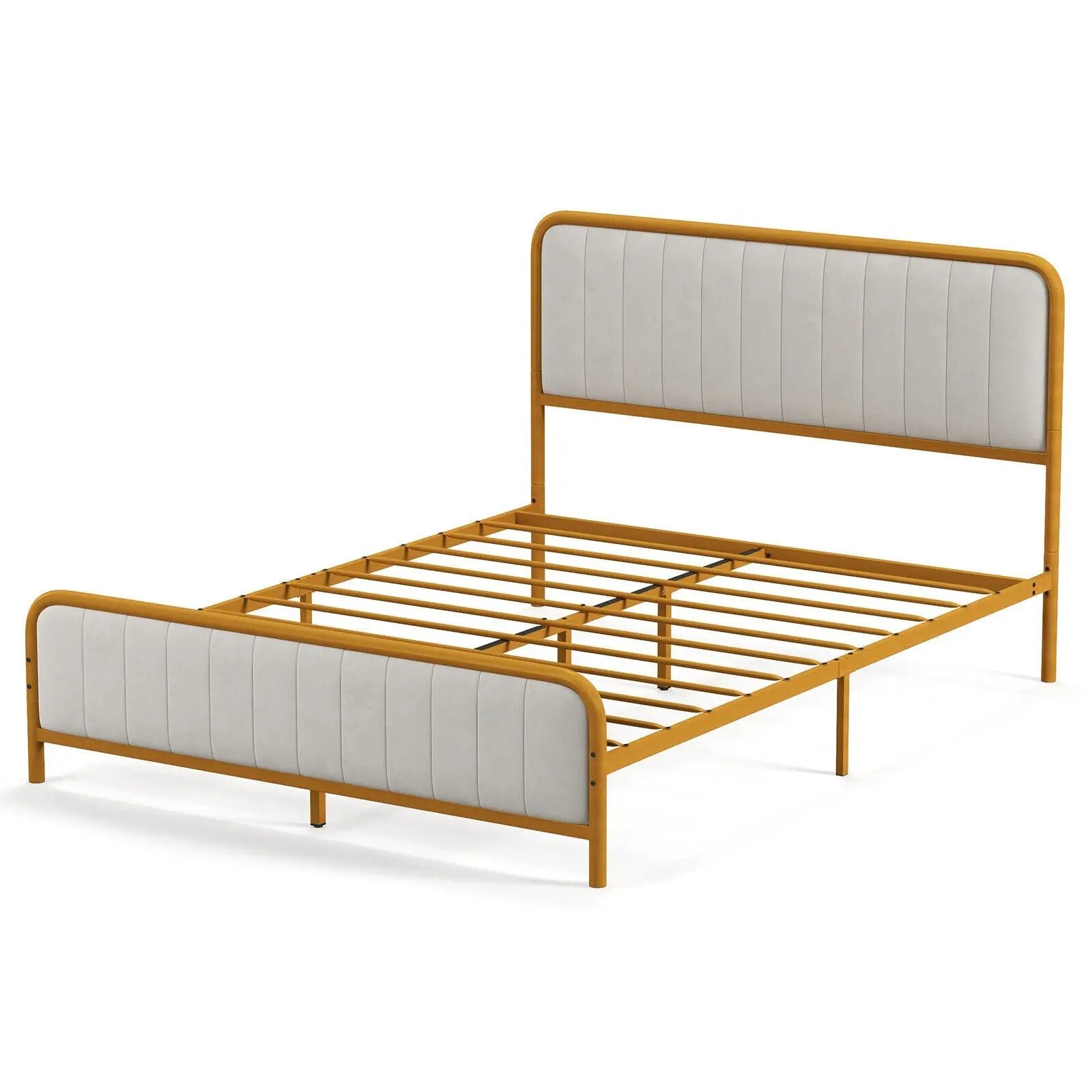 Upholstered Gold Platform Bed Frame with Velvet Headboard by DirectDeals