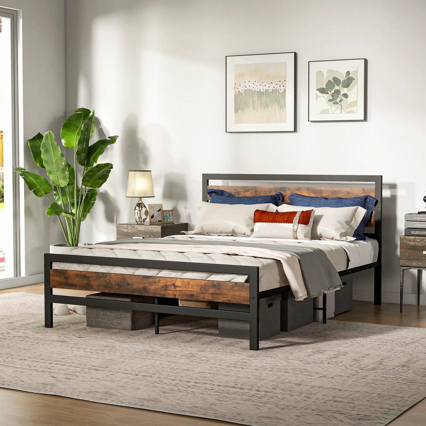 Full/Queen Industrial Bed Frame with Rustic Headboard and Footboard-Queen Size by DirectDeals
