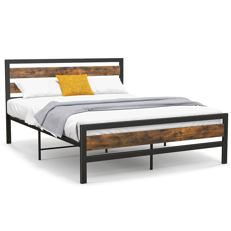 Full/Queen Industrial Bed Frame with Rustic Headboard and Footboard-Queen Size by DirectDeals