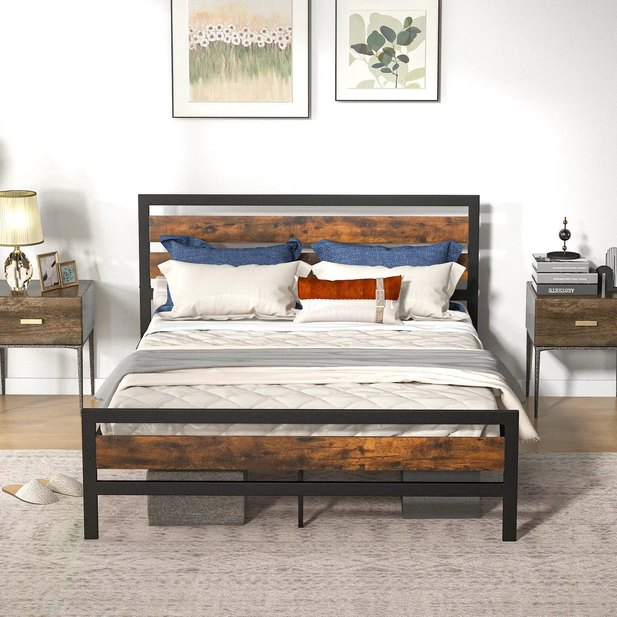 Full/Queen Industrial Bed Frame with Rustic Headboard and Footboard-Queen Size by DirectDeals