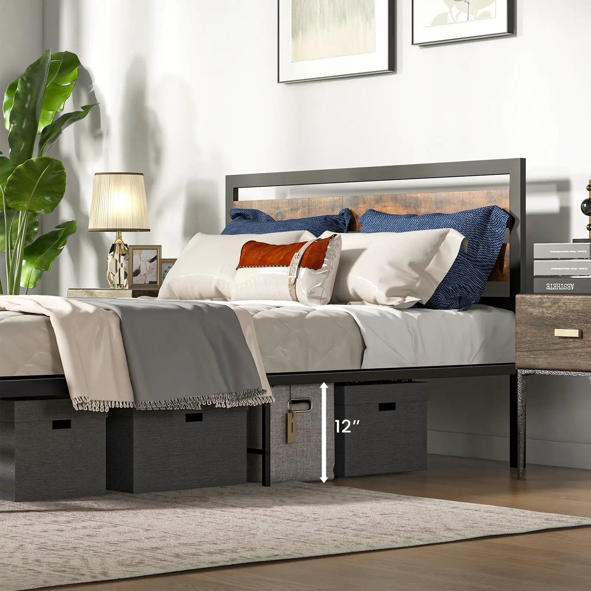Full/Queen Industrial Bed Frame with Rustic Headboard and Footboard-Queen Size by DirectDeals